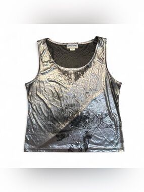 Vintage Metallic Silver Tank Top W Oil Slick Design by Mainframe
